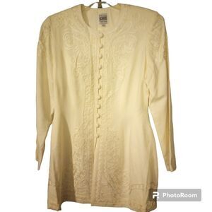 NWT R M Richards embroidered long sleeve top with covered loop buttons